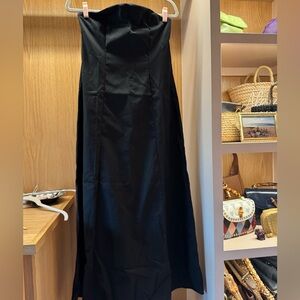 Strapless black linen dress